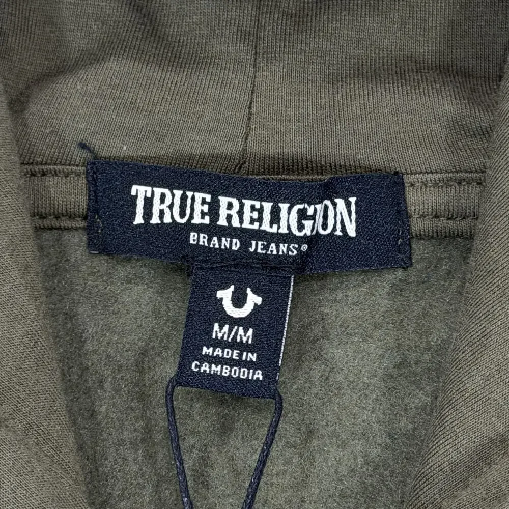 True Religion Core Zip Up Hoodie Mens Medium M Kalamata Olive Green Buddha NWT